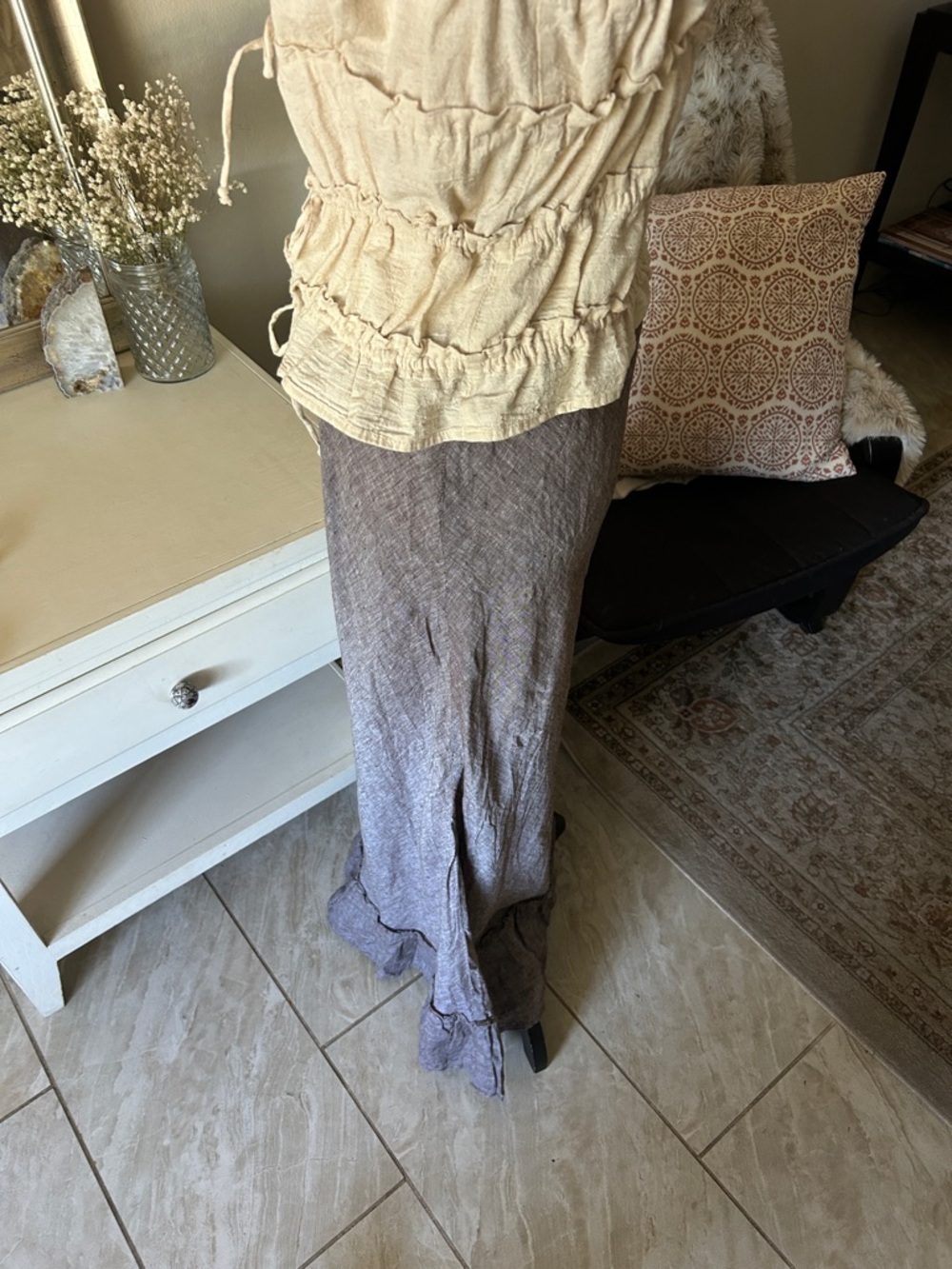 Vtg Y2K Eddie Bauer 100% linen pull on cottage Prairie western maxi skirt M tall - Picture 2 of 14